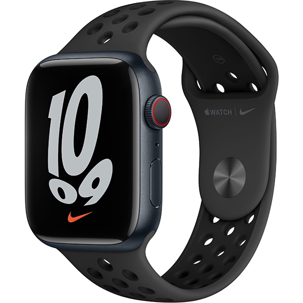 APPLE Watch Nike Series 7, GPS + Cellular, 45mm Midnight Aluminium Case, Anthracite/Black Nike Sport Band