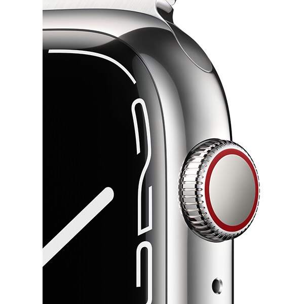 APPLE Watch Series 7, GPS + Cellular, 45mm Silver Stainless Steel Case, Silver Milanese Loop