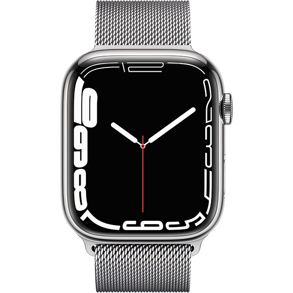 APPLE Watch Series 7, GPS + Cellular, 45mm Silver Stainless Steel Case, Silver Milanese Loop