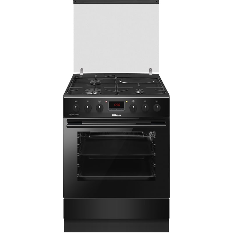 Aragaz HANSA FCMS68249, 4 arzatoare, Gaz + Electric, L 60 cm, Grill, negru