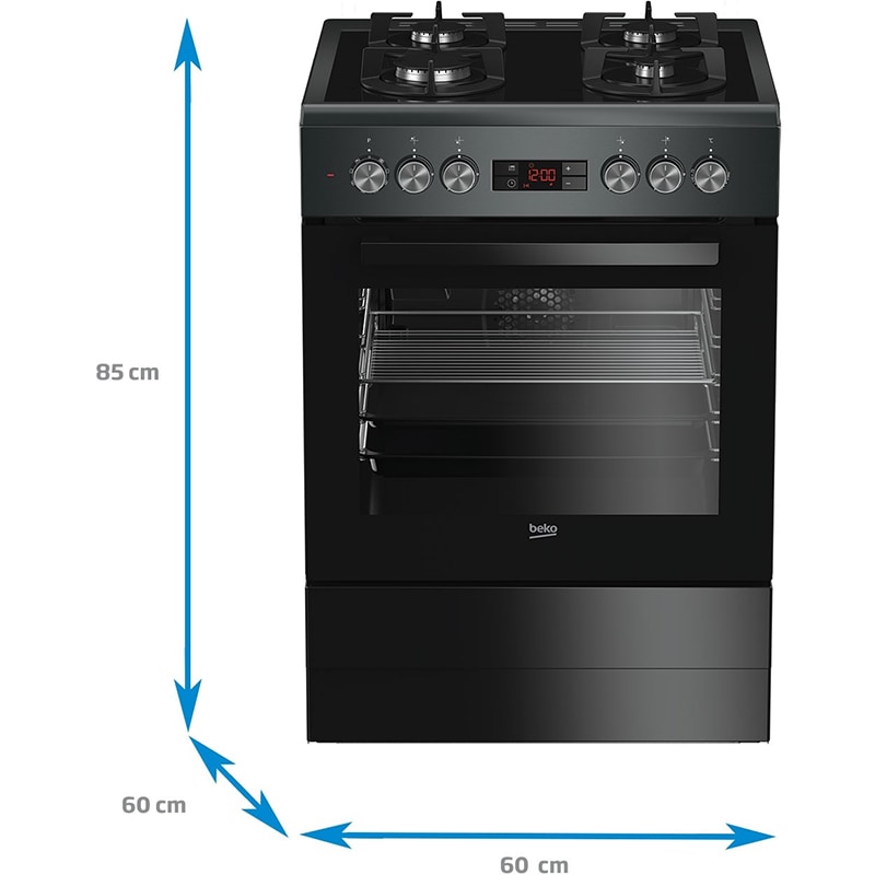 Aragaz BEKO FSM65330DAS, 4 arzatoare, Gaz + Electric, L 60 cm, Grill, antracit