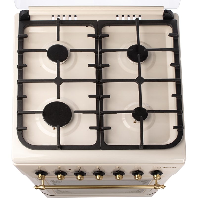 Aragaz VORTEX VAM6060BJ02K, 4 arzatoare, Gaz + Electric, L 60 cm, Grill, bej