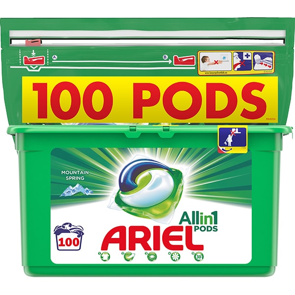 Detergent capsule ARIEL All in One PODS Mountain Spring, 100 spalari