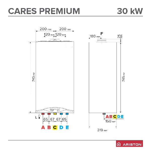 Centrala termica pe gaz in condensare ARISTON Cares Premium 30 EU, 30 kW, Kit evacuare inclus