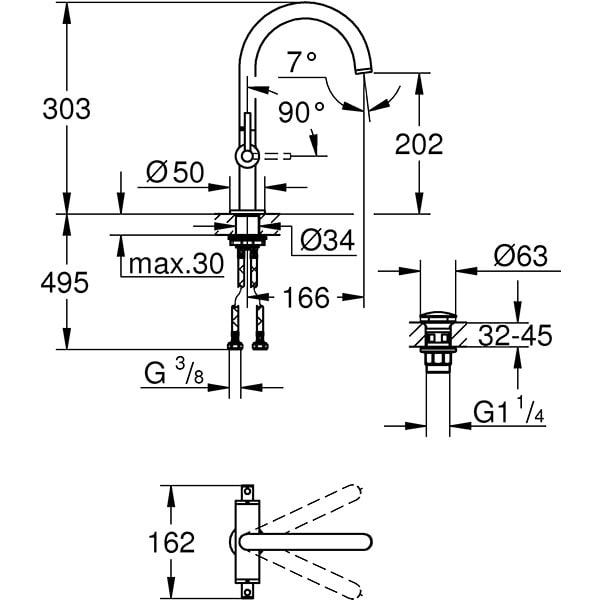Baterie lavoar GROHE Atrio 21022003, marimea L, metal, argintiu