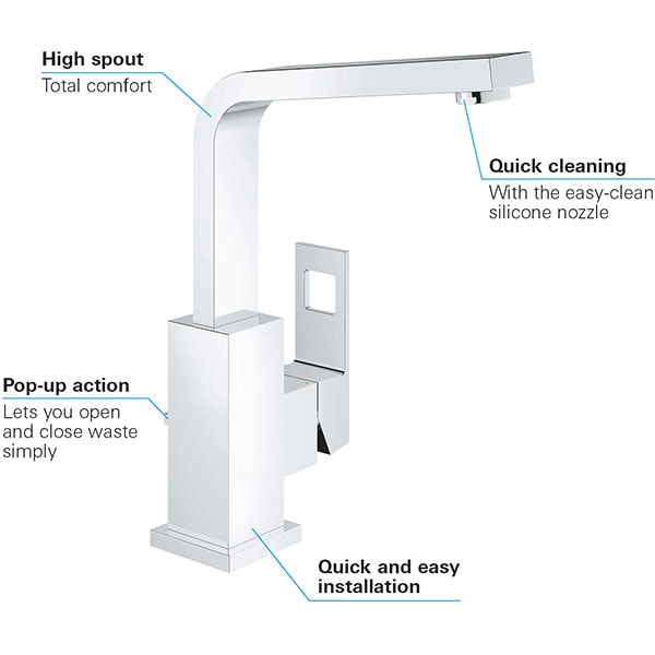 Baterie lavoar GROHE Eurocube 23135000, marimea L, metal, argintiu