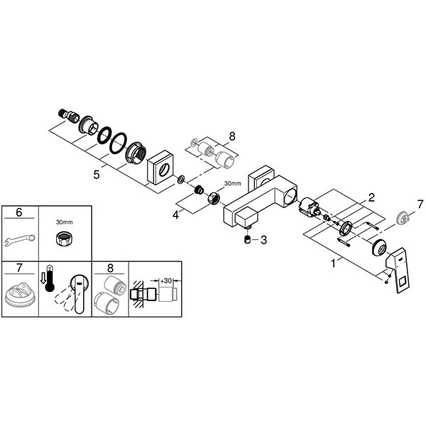 Baterie dus GROHE Eurocube 23145000, metal, argintiu