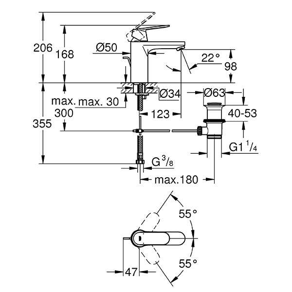 Baterie lavoar GROHE EuroSmart 23325KW0, marimea M, metal, negru
