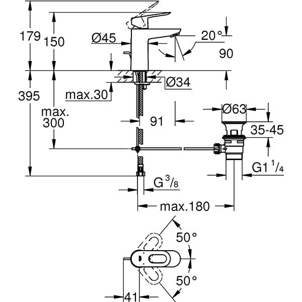 Baterie lavoar GROHE BauLoop 23335000, marimea S, metal, crom