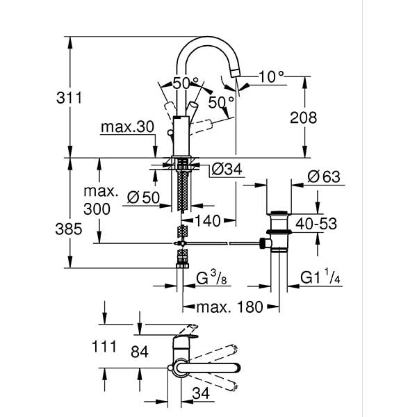 Baterie lavoar GROHE EuroSmart 23537002, marimea L, metal, crom