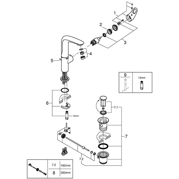 Baterie lavoar GROHE Eurostyle 23569LS3, metal, alb