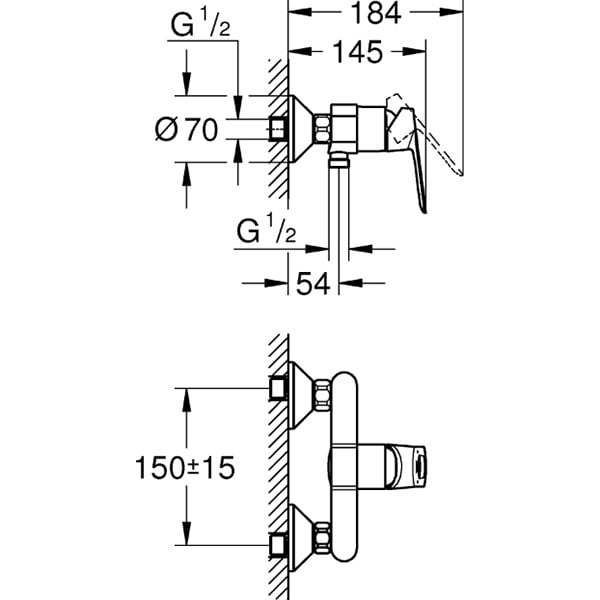 Baterie dus GROHE Bauloop 23634000, alama, argintiu