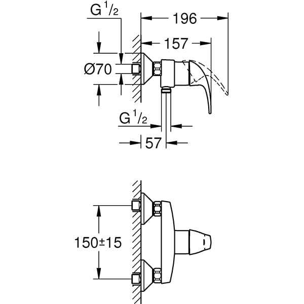 Baterie dus GROHE Start Curve 23767000, metal, argintiu