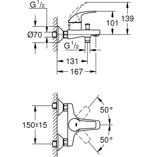 Baterie cada-dus GROHE Start Curve 23768000, metal, argintiu