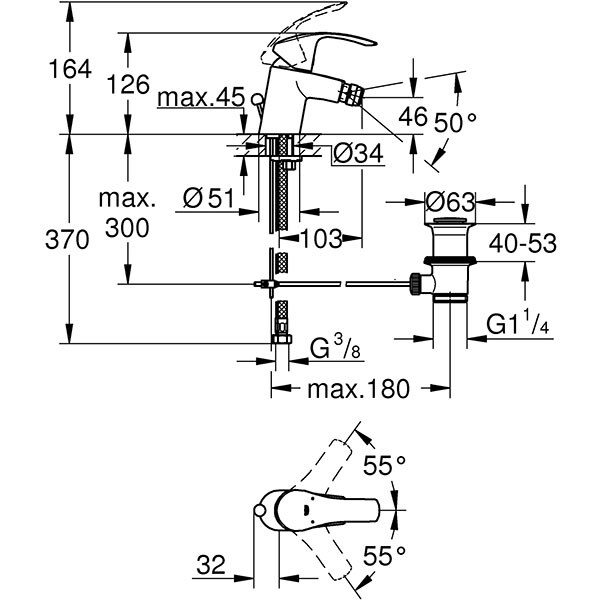 Baterie bideu GROHE Eurosmart 23789002, metal, argintiu