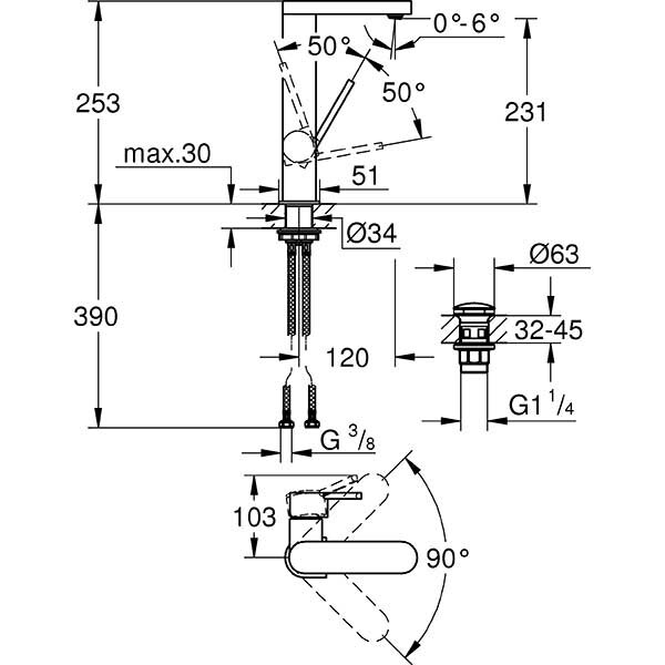 Baterie lavoar GROHE Plus 23873003, marimea L, metal, crom