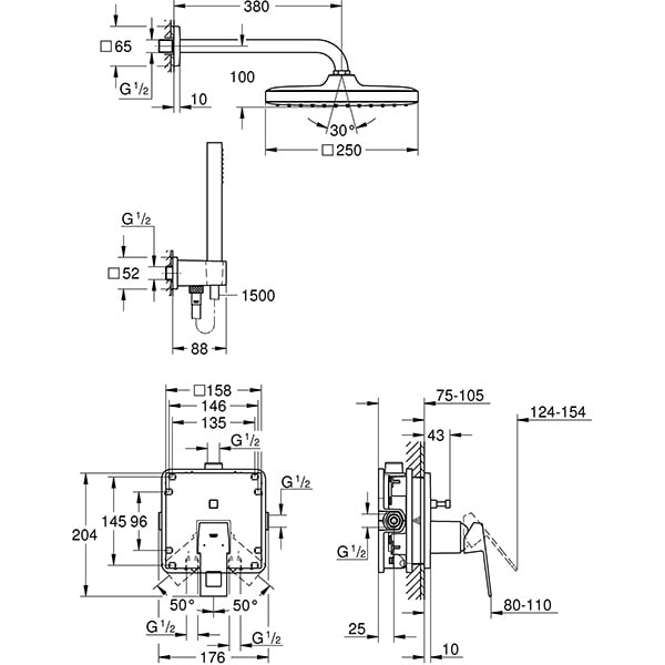 Sistem dus GROHE Eurocube Perfect 25239000, 1 functie, crom