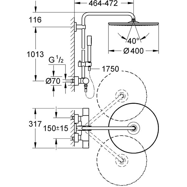 Sistem dus GROHE Rainshower 400 27174001, termostat, 1 functie, argintiu