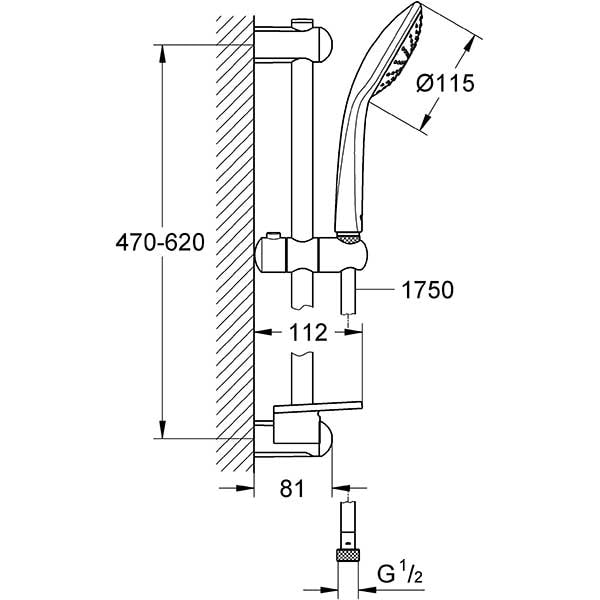 Coloana dus GROHE Euphoria 110 Mono 27266001, 1 functie, crom