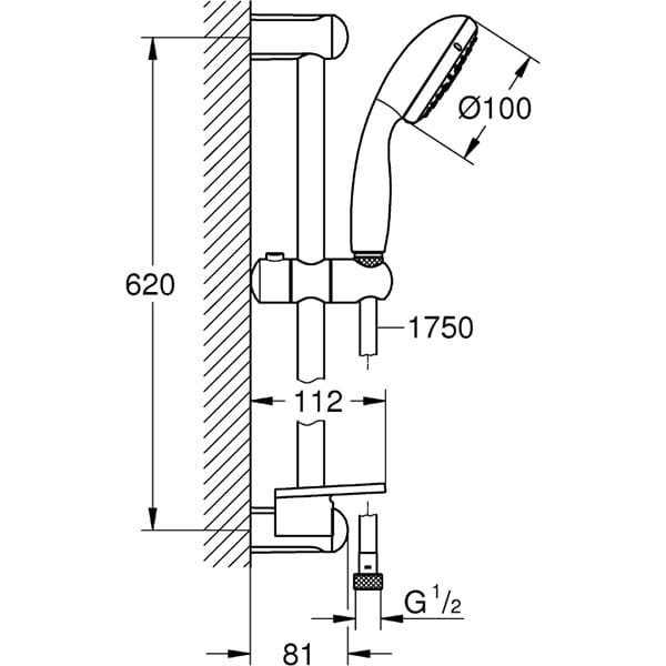 Coloana dus GROHE Tempesta 100 27927001, 3 functii, argintiu