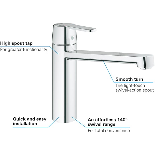 Baterie bucatarie GROHE Get 30196000, metal, crom