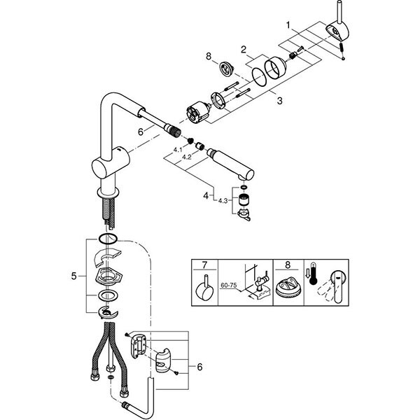 Baterie bucatarie GROHE Minta 30274AL0, dus extractibil, metal, antracit
