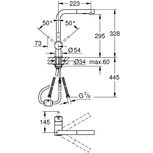 Baterie bucatarie GROHE Minta 30274DL0, dus extractibil, metal, bronz mat