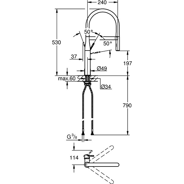 Baterie bucatarie GROHE Essence 30294GL0, metal, auriu-negru