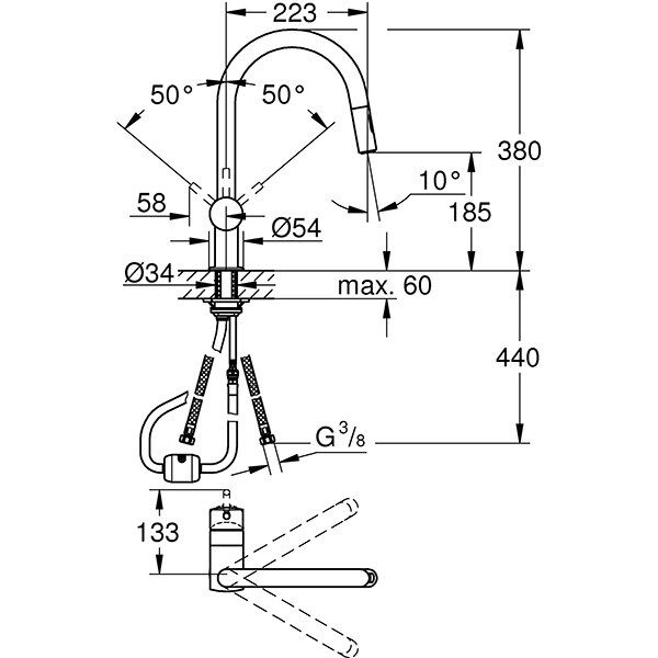 Baterie bucatarie GROHE Minta 30348001, metal, argintiu