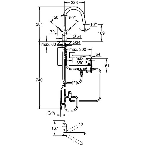 Baterie bucatarie GROHE Minta Touch 31358002, metal, argintiu