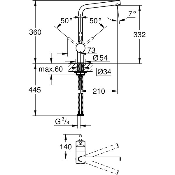 Baterie bucatarie GROHE Minta 31375GN0, metal, Cool Sunrise