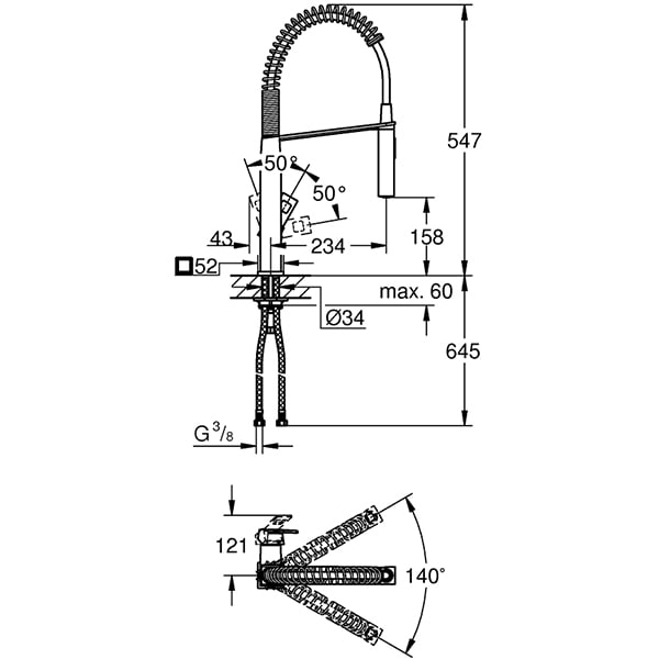 Baterie bucatarie GROHE EuroCube 31395000, metal, crom