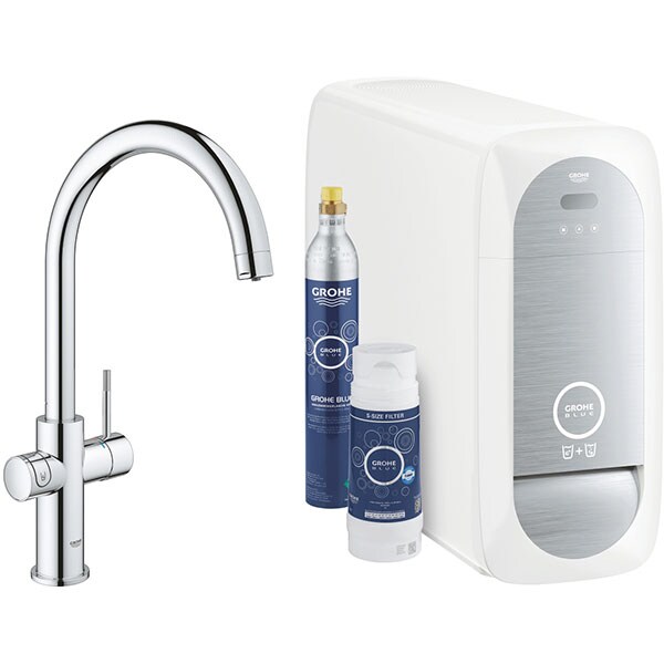 Baterie bucatarie cu unitate de racire si filtru GROHE Blue Home 31455001, metal, argintiu