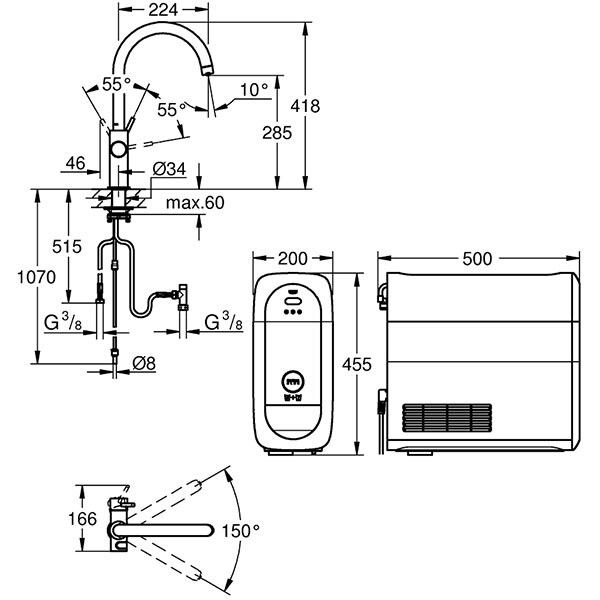 Baterie bucatarie cu unitate de racire si filtru GROHE Blue Home 31455001, metal, argintiu