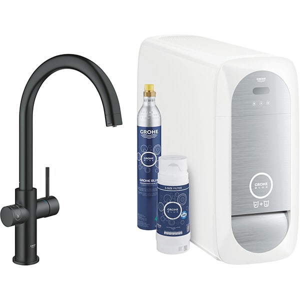 Baterie bucatarie cu unitate de racire si filtru GROHE Blue Home 31455KS1, alama, negru