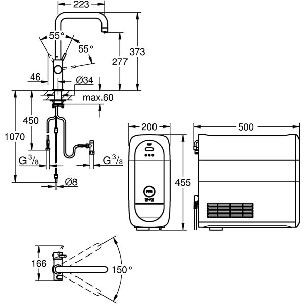 Baterie bucatarie cu unitate de racire si filtru GROHE Blue Home 31456001, metal, argintiu