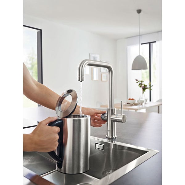 Baterie bucatarie cu unitate de racire si filtru GROHE Blue Home 31456001, metal, argintiu