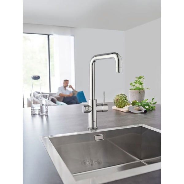 Baterie bucatarie cu unitate de racire si filtru GROHE Blue Home 31456001, metal, argintiu