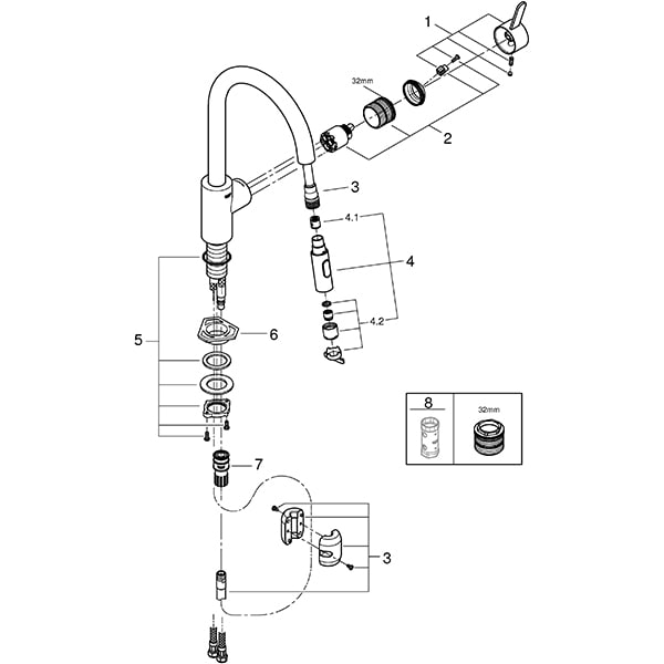 Baterie bucatarie GROHE Get 31484001, dus extractibil, metal, crom