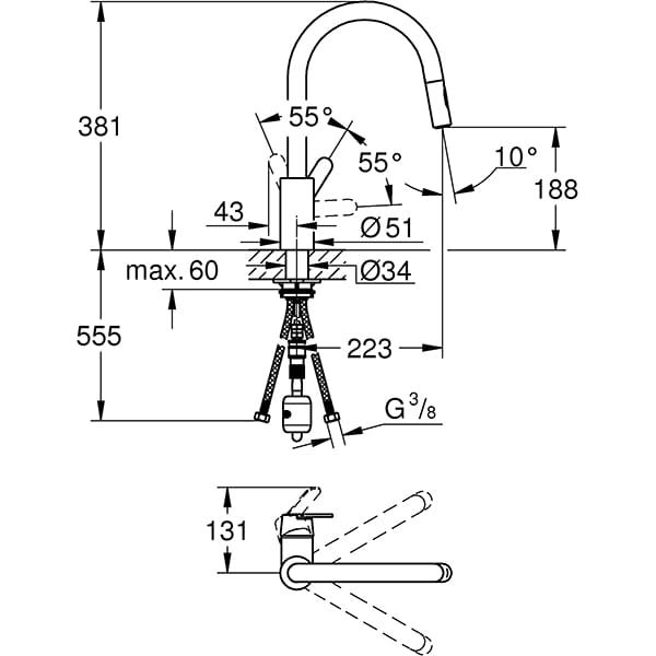 Baterie bucatarie GROHE Get 31484001, dus extractibil, metal, crom