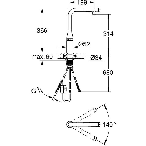 Baterie bucatarie GROHE Essence Smartcontrol 31615GN0, dus extractibil, metal, auriu mat