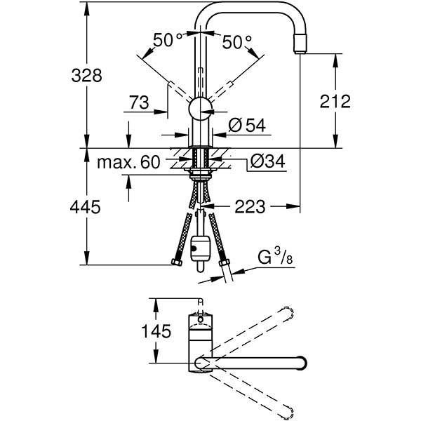 Baterie bucatarie GROHE Minta 32067000, metal, argintiu