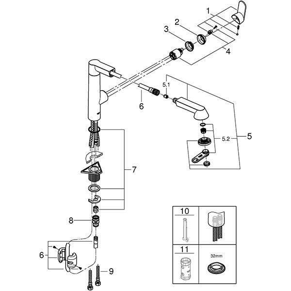 Baterie bucatarie GROHE K7 32176000, dus extractibil, metal, crom