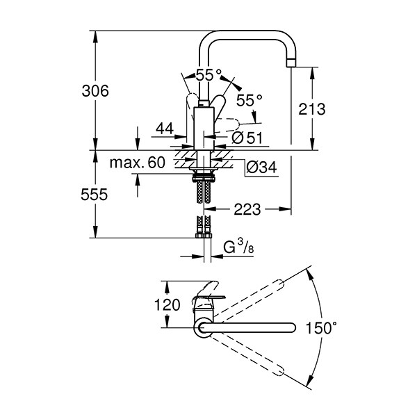 Baterie bucatarie GROHE Eurodisc 32259003, metal, crom