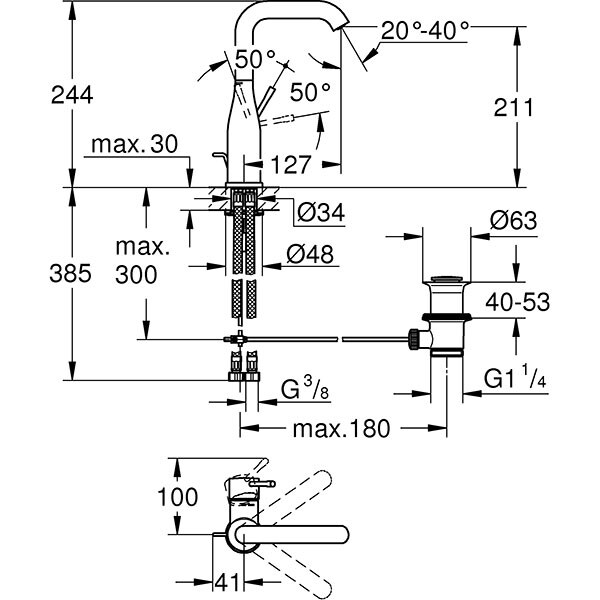 Baterie lavoar GROHE Essence 32628AL1, marimea L, metal, antracit