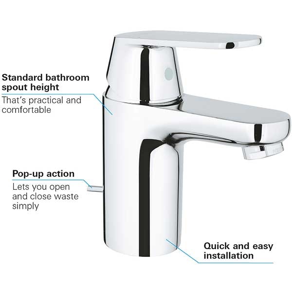Baterie lavoar GROHE EuroSmart Cosmopolitan 32825000, marimea S, metal, crom