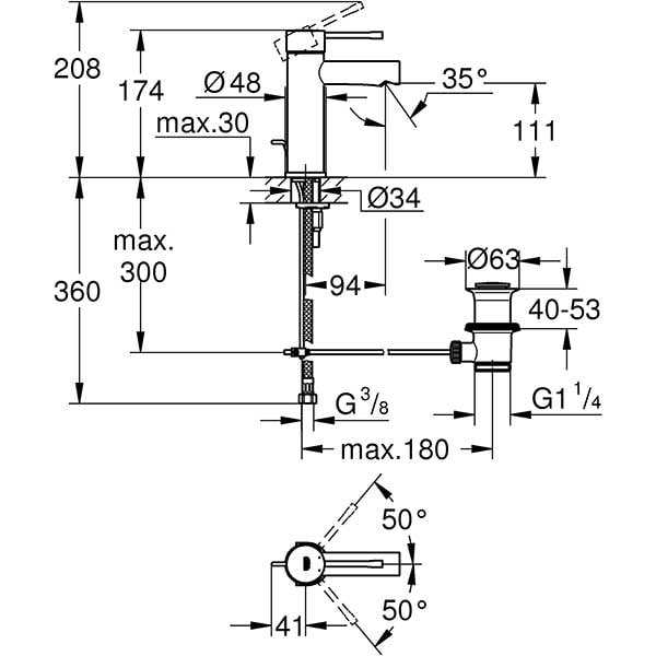 Baterie lavoar GROHE New Essence 32898001, marimea S, metal, crom