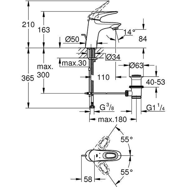 Baterie lavoar GROHE Eurostyle 33558LS3, marimea S, metal, alb