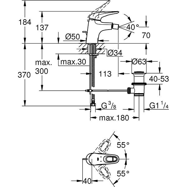 Baterie bideu GROHE EuroStyle 33565003, marimea S, metal, crom