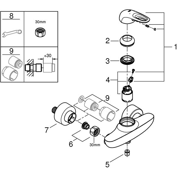 Baterie dus GROHE Eurostyle 33590LS3, metal, alb